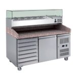stainless steel pizza fridge with granite countertop