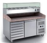 stainless steel pizza fridge with granite countertop